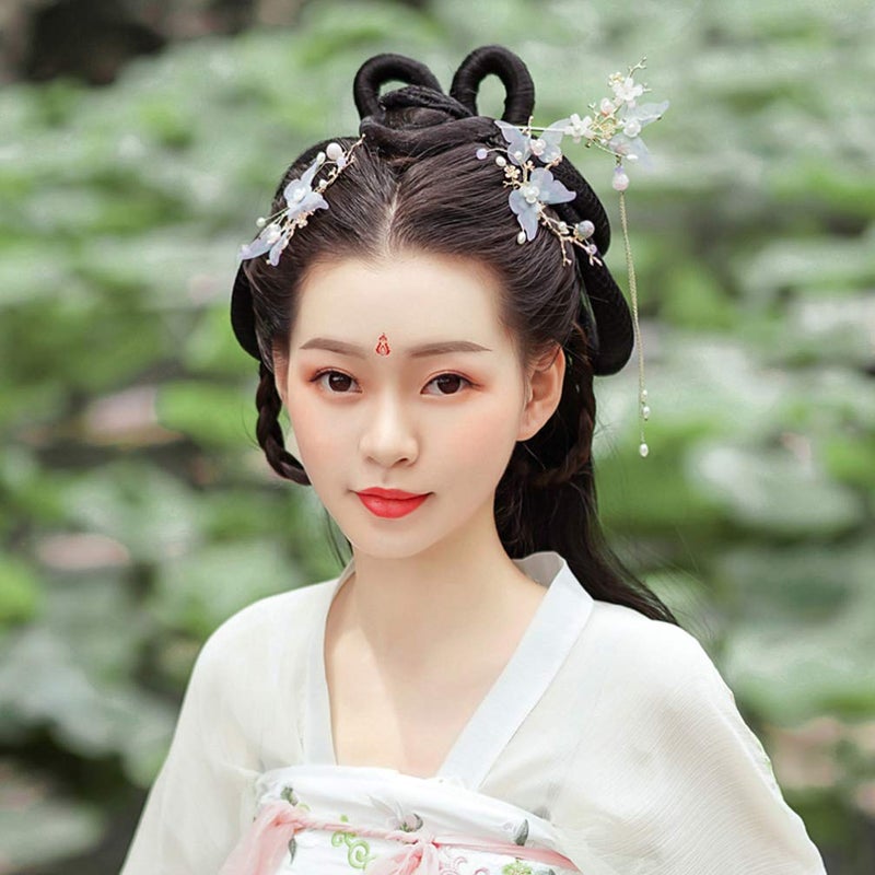 Minkissy Chinese Hair Accessories Hair Sticks With Chain Chinese Hanfu Hair Pins Side Comb Cherry Blossom Headpiece For Women Girls Flower Crystal Pearl Hair Chopsticks - Image 4